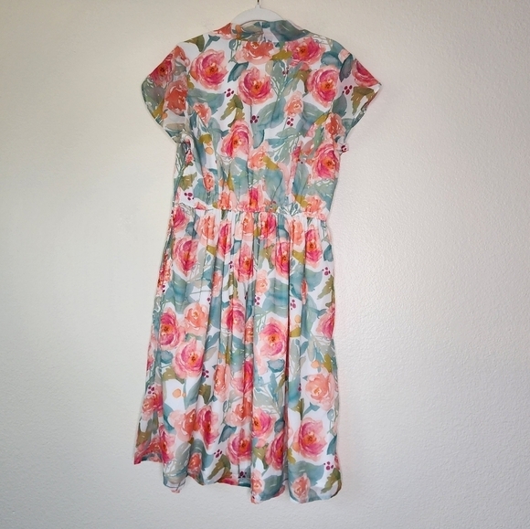 ModCloth Prim Pizzazz Watercolor Pink Roses Knee Length Dress M - Picture 3 of 7